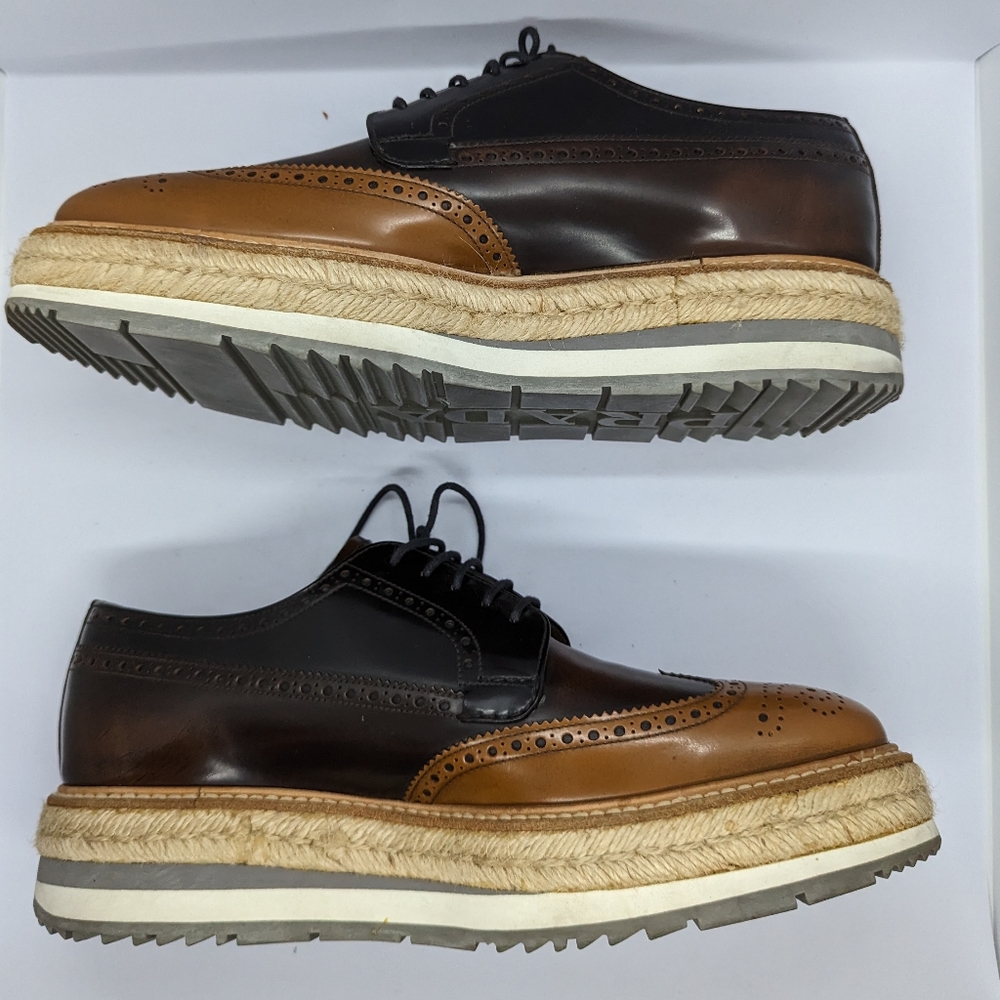 Prada Mens Raffia Platform Varnished Brogues - image 4